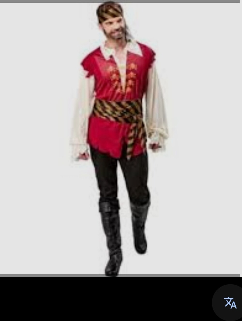 Men's Red Pirate Costume with Cream Shirt ...attached Vest..Waist Sash.Headscarf